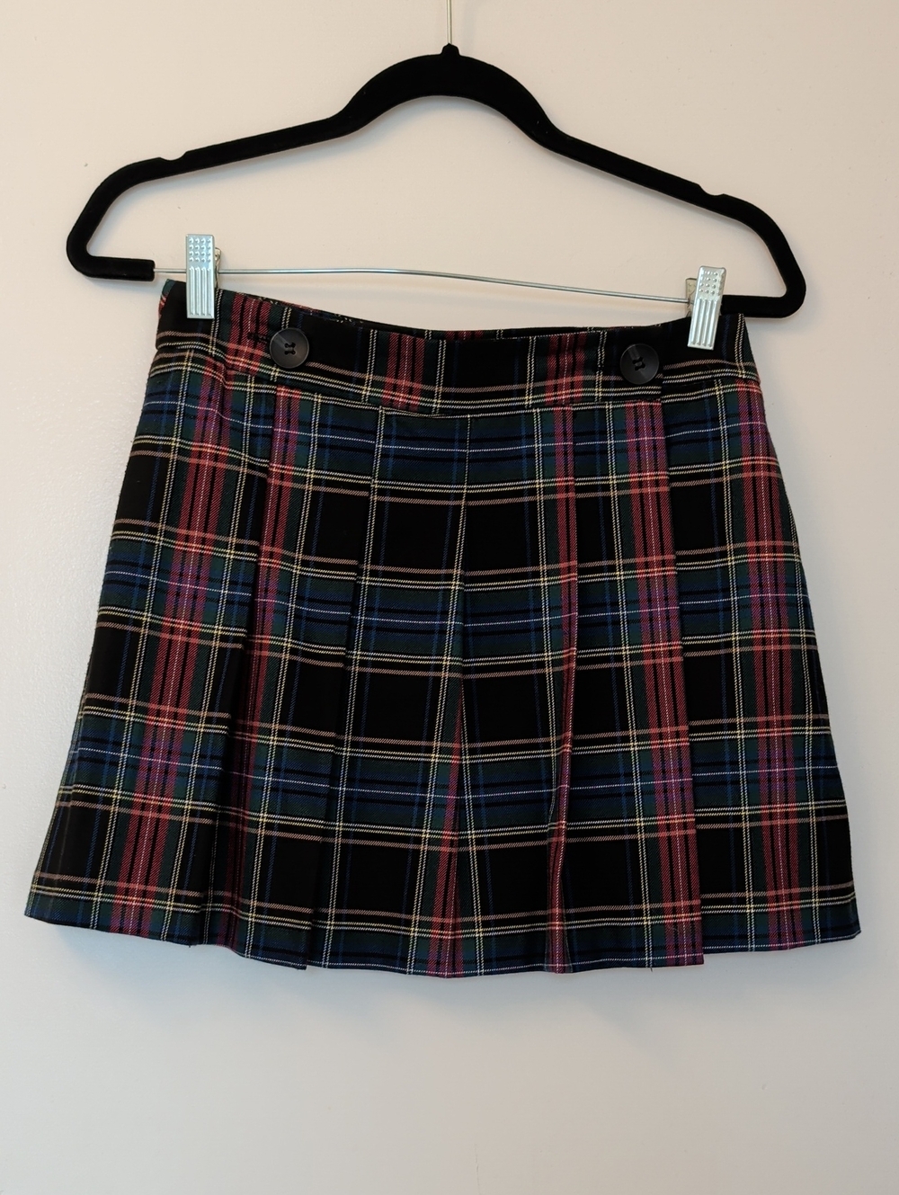 Topshop Plaid Pleated Mini Skirt - Black with Red & Blue Tartan Size US 6